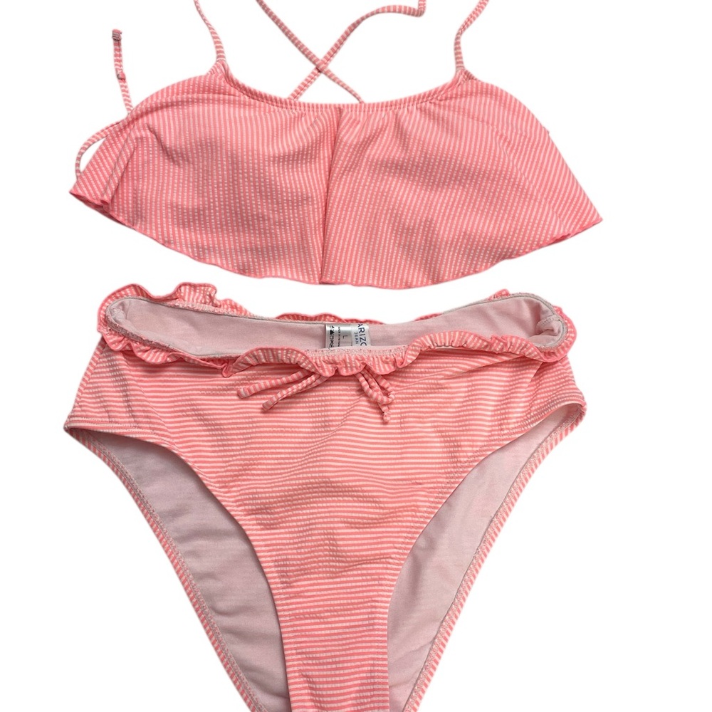 Woman Pink Striped Swim Set
